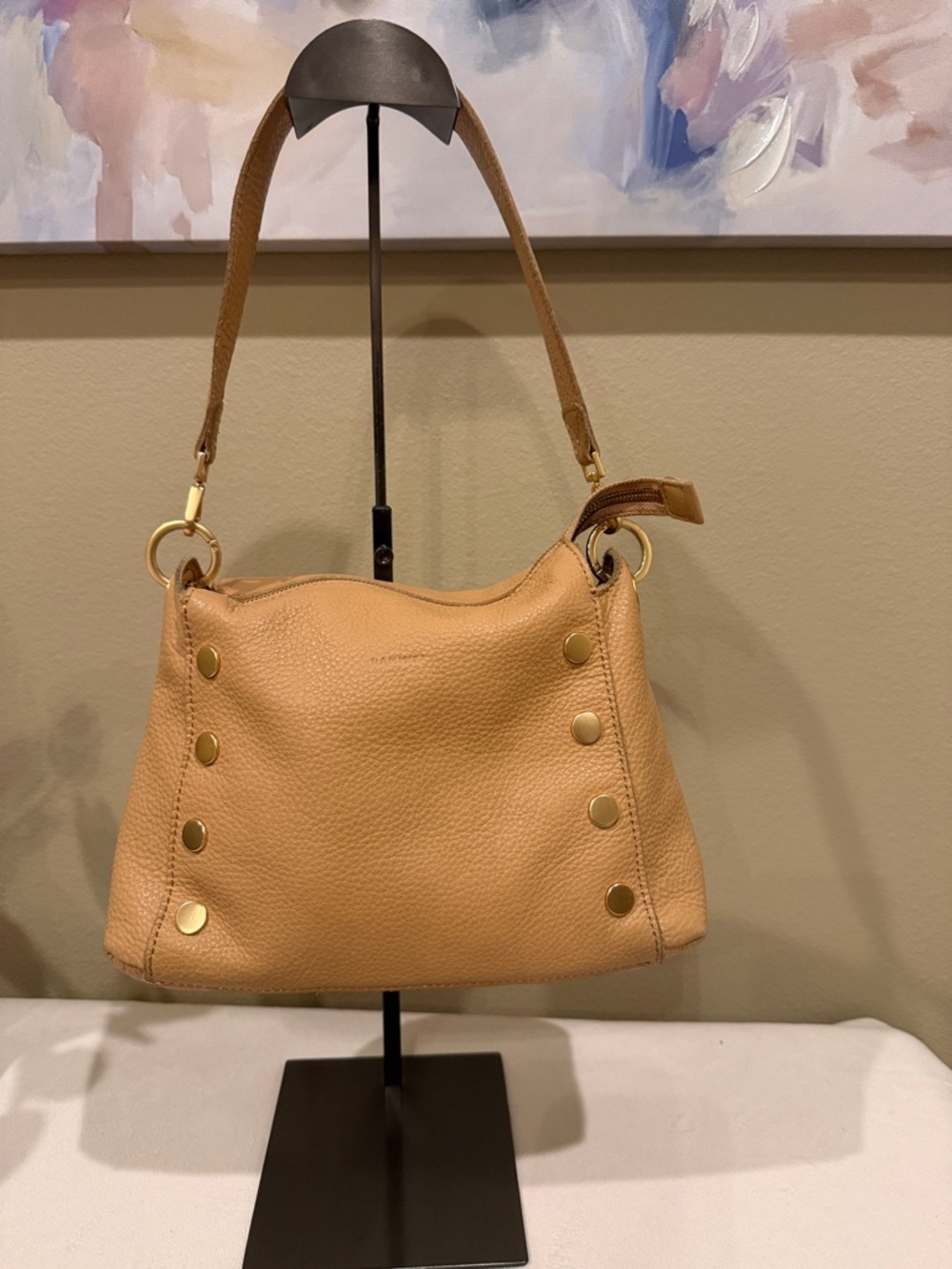 Hammitt Bryant Medium Pebbled Leather Crossbody in Tan w/ Gold Studs & Dust Bag